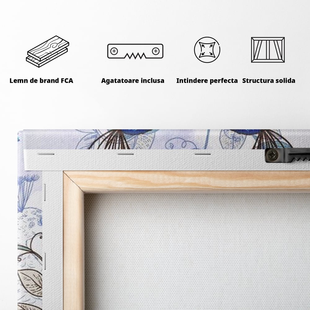Tablou Canvas Premium, LuxCanva® M1409, Dragoste Imperiala, Pereche, Cuplu, Iubire, Simetrie, Flori, Desen, Pasari, Penaj, Pauni, Abstract, Birou, Living, Camera Copil