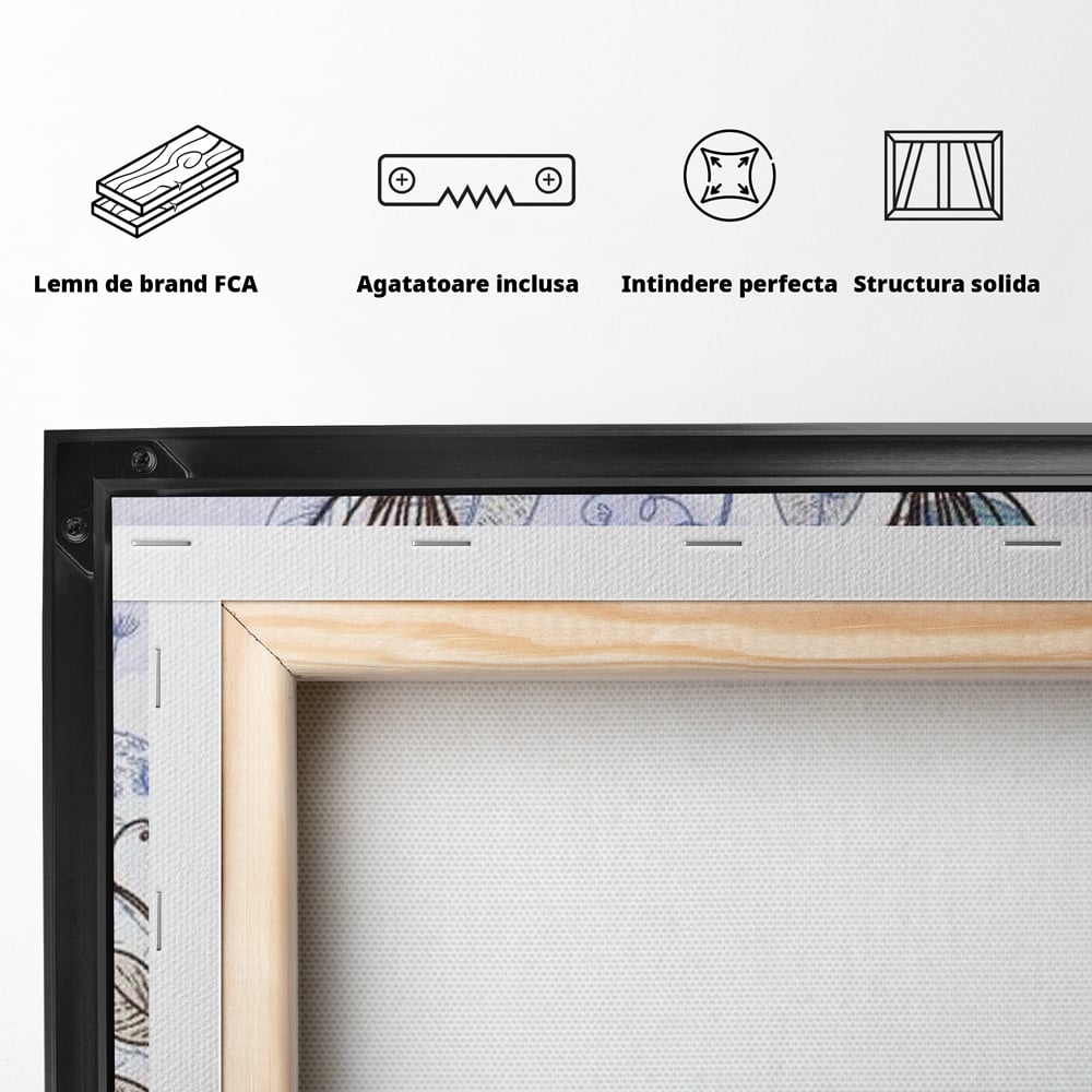 Tablou Canvas Premium, LuxCanva® M1409, Dragoste Imperiala, Pereche, Cuplu, Iubire, Simetrie, Flori, Desen, Pasari, Penaj, Pauni, Abstract, Birou, Living, Camera Copil