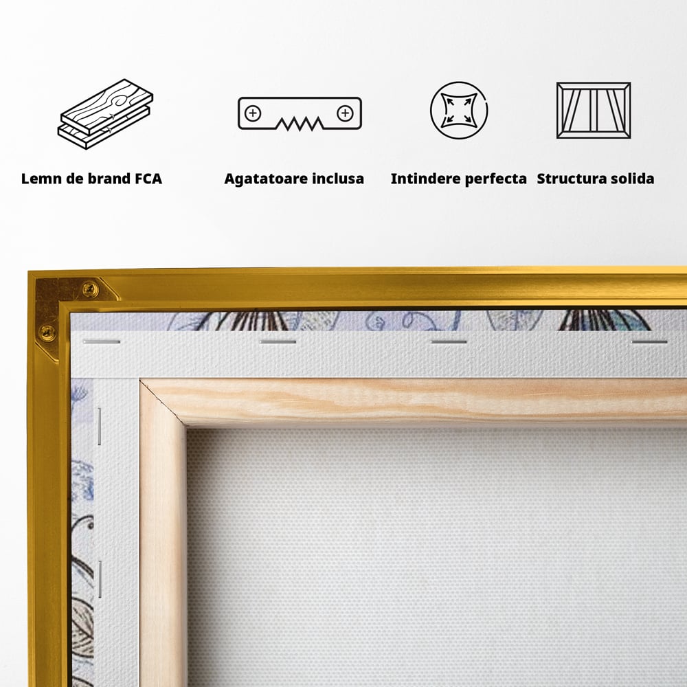 Tablou Canvas Premium, LuxCanva® M1409, Dragoste Imperiala, Pereche, Cuplu, Iubire, Simetrie, Flori, Desen, Pasari, Penaj, Pauni, Abstract, Birou, Living, Camera Copil