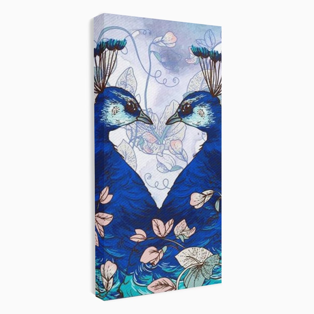 Tablou Canvas Premium, LuxCanva® M1409, Dragoste Imperiala, Pereche, Cuplu, Iubire, Simetrie, Flori, Desen, Pasari, Penaj, Pauni, Abstract, Birou, Living, Camera Copil