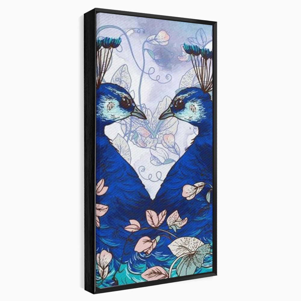 Tablou Canvas Premium, LuxCanva® M1409, Dragoste Imperiala, Pereche, Cuplu, Iubire, Simetrie, Flori, Desen, Pasari, Penaj, Pauni, Abstract, Birou, Living, Camera Copil