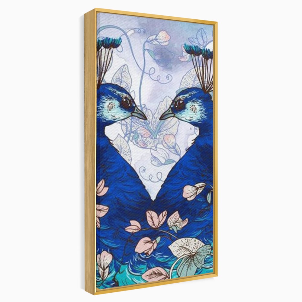 Tablou Canvas Premium, LuxCanva® M1409, Dragoste Imperiala, Pereche, Cuplu, Iubire, Simetrie, Flori, Desen, Pasari, Penaj, Pauni, Abstract, Birou, Living, Camera Copil