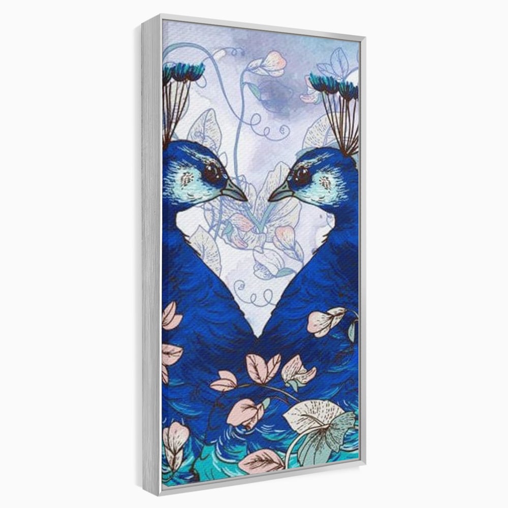 Tablou Canvas Premium, LuxCanva® M1409, Dragoste Imperiala, Pereche, Cuplu, Iubire, Simetrie, Flori, Desen, Pasari, Penaj, Pauni, Abstract, Birou, Living, Camera Copil
