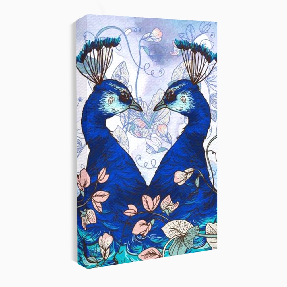 Tablou Canvas Premium, LuxCanva® M1409, Dragoste Imperiala, Pereche, Cuplu, Iubire, Simetrie, Flori, Desen, Pasari, Penaj, Pauni, Abstract, Birou, Living, Camera Copil