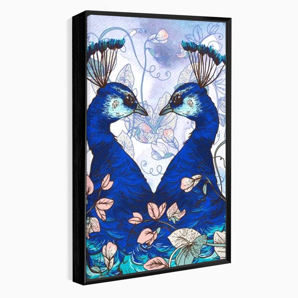 Tablou Canvas Premium, LuxCanva® M1409, Dragoste Imperiala, Pereche, Cuplu, Iubire, Simetrie, Flori, Desen, Pasari, Penaj, Pauni, Abstract, Birou, Living, Camera Copil