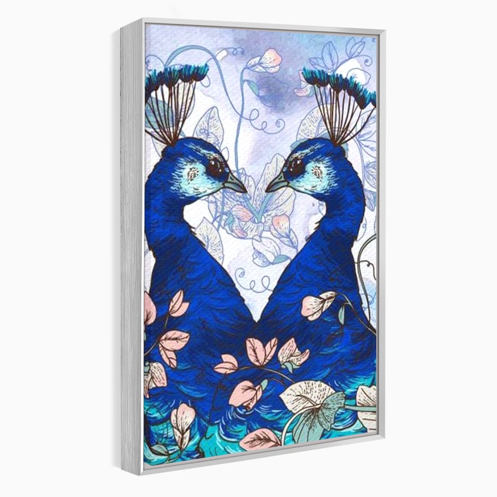 Tablou Canvas Premium, LuxCanva® M1409, Dragoste Imperiala, Pereche, Cuplu, Iubire, Simetrie, Flori, Desen, Pasari, Penaj, Pauni, Abstract, Birou, Living, Camera Copil