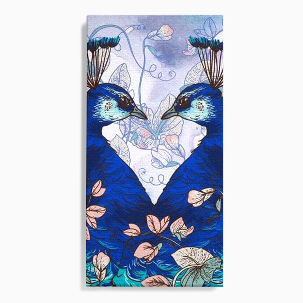 Tablou Canvas Premium, LuxCanva® M1409, Dragoste Imperiala, Pereche, Cuplu, Iubire, Simetrie, Flori, Desen, Pasari, Penaj, Pauni, Abstract, Birou, Living, Camera Copil