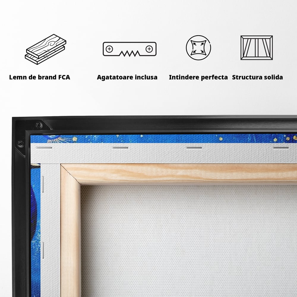 Leinwandbilder Premium, LuxCanva® M1410, Magnetismus Nachtaktiv, Pfau, Blau, Gold, Vogel, Federn, Schwanz, Elegant, Sublim, Sublim, Schimmernd, Traum, Gemälde, Büro, Wohnen, Kinderzimmer