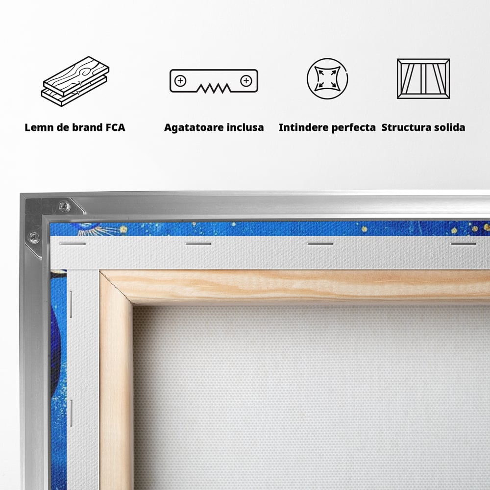 Leinwandbilder Premium, LuxCanva® M1410, Magnetismus Nachtaktiv, Pfau, Blau, Gold, Vogel, Federn, Schwanz, Elegant, Sublim, Sublim, Schimmernd, Traum, Gemälde, Büro, Wohnen, Kinderzimmer