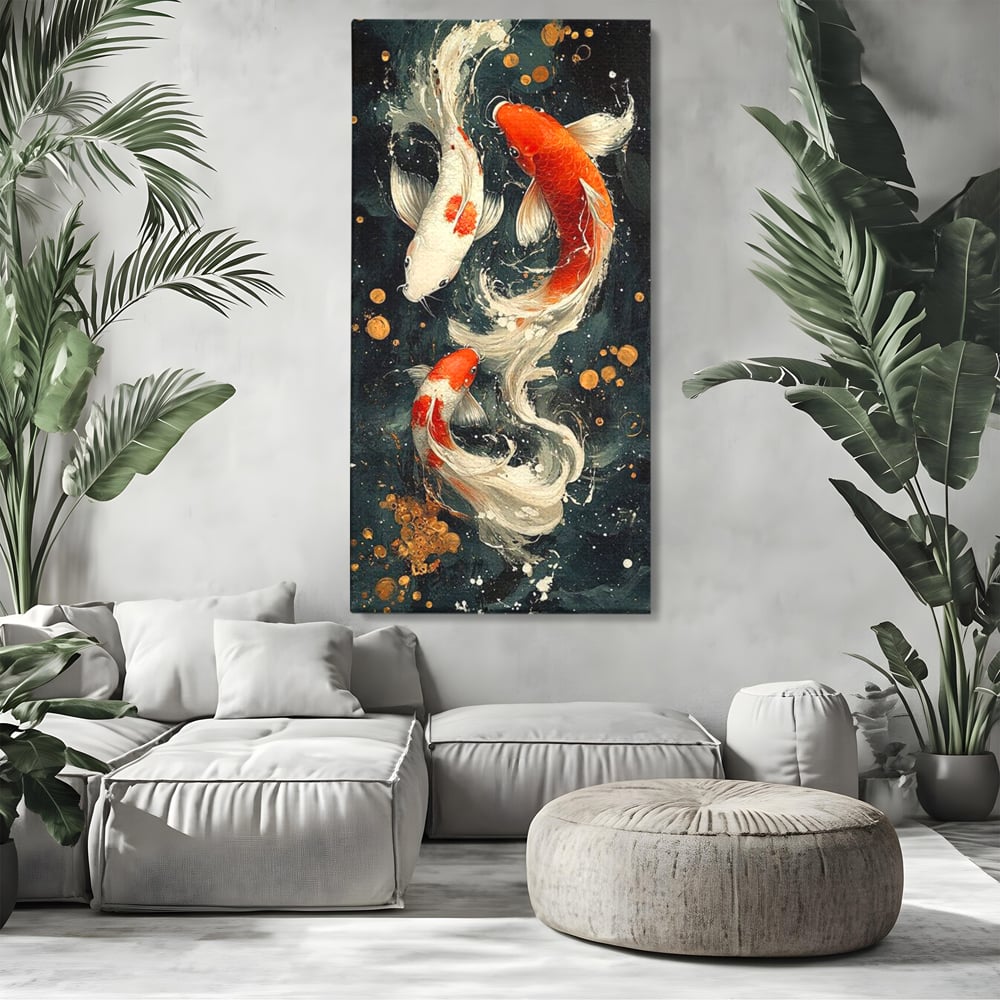 Tablou Canvas Premium, LuxCanva® M1411, Alchimie in Apa, Acvatic, Pesti, Apa, Solzi, Koi, Armonie, Dans, Prosperitate, Valuri, Pictura, Vitalitate, Birou, Living, Camera Copil