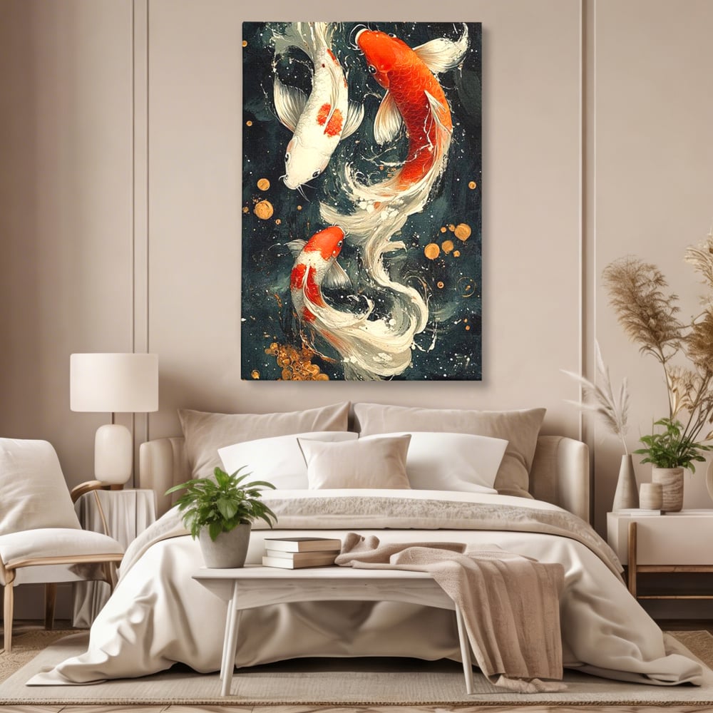 Tablou Canvas Premium, LuxCanva® M1411, Alchimie in Apa, Acvatic, Pesti, Apa, Solzi, Koi, Armonie, Dans, Prosperitate, Valuri, Pictura, Vitalitate, Birou, Living, Camera Copil