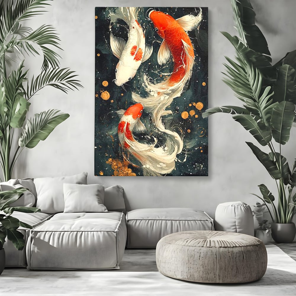 Tablou Canvas Premium, LuxCanva® M1411, Alchimie in Apa, Acvatic, Pesti, Apa, Solzi, Koi, Armonie, Dans, Prosperitate, Valuri, Pictura, Vitalitate, Birou, Living, Camera Copil