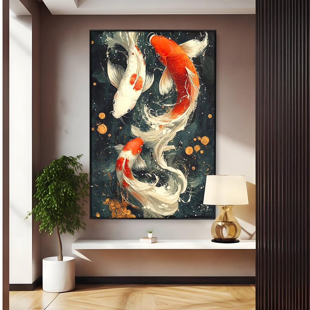 Tablou Canvas Premium, LuxCanva® M1411, Alchimie in Apa, Acvatic, Pesti, Apa, Solzi, Koi, Armonie, Dans, Prosperitate, Valuri, Pictura, Vitalitate, Birou, Living, Camera Copil