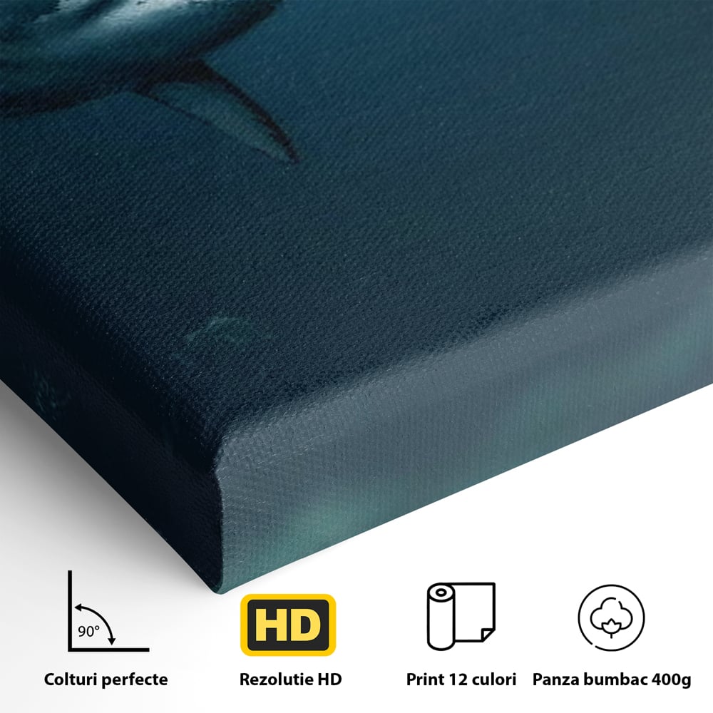 Tablou Canvas Premium, LuxCanva® M1412, Intalnire in Adancuri, Rechin, Ocean, Apa, Explorare, Aventura, Scafandru, Curaj, Captura, Supravietuire, Birou, Living, Camera Copil