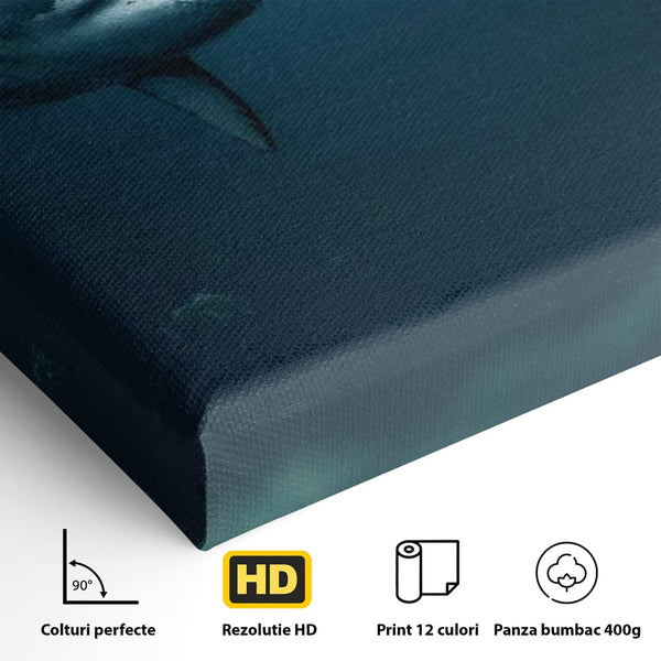 Tablou Canvas Premium, LuxCanva® M1412, Intalnire in Adancuri, Rechin, Ocean, Apa, Explorare, Aventura, Scafandru, Curaj, Captura, Supravietuire, Birou, Living, Camera Copil