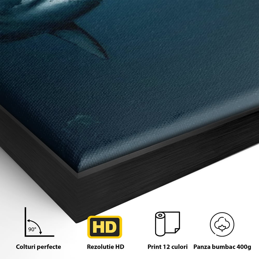 Tablou Canvas Premium, LuxCanva® M1412, Intalnire in Adancuri, Rechin, Ocean, Apa, Explorare, Aventura, Scafandru, Curaj, Captura, Supravietuire, Birou, Living, Camera Copil
