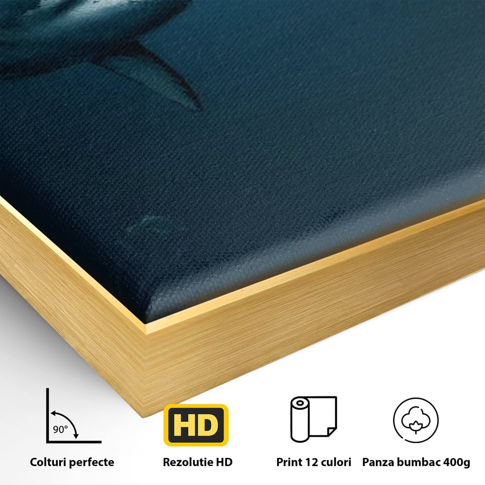 Tablou Canvas Premium, LuxCanva® M1412, Intalnire in Adancuri, Rechin, Ocean, Apa, Explorare, Aventura, Scafandru, Curaj, Captura, Supravietuire, Birou, Living, Camera Copil