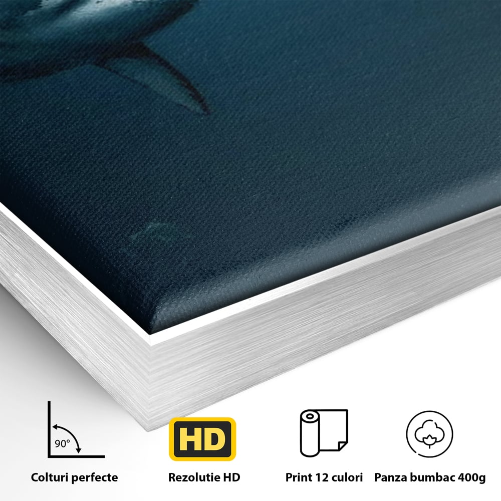 Tablou Canvas Premium, LuxCanva® M1412, Intalnire in Adancuri, Rechin, Ocean, Apa, Explorare, Aventura, Scafandru, Curaj, Captura, Supravietuire, Birou, Living, Camera Copil