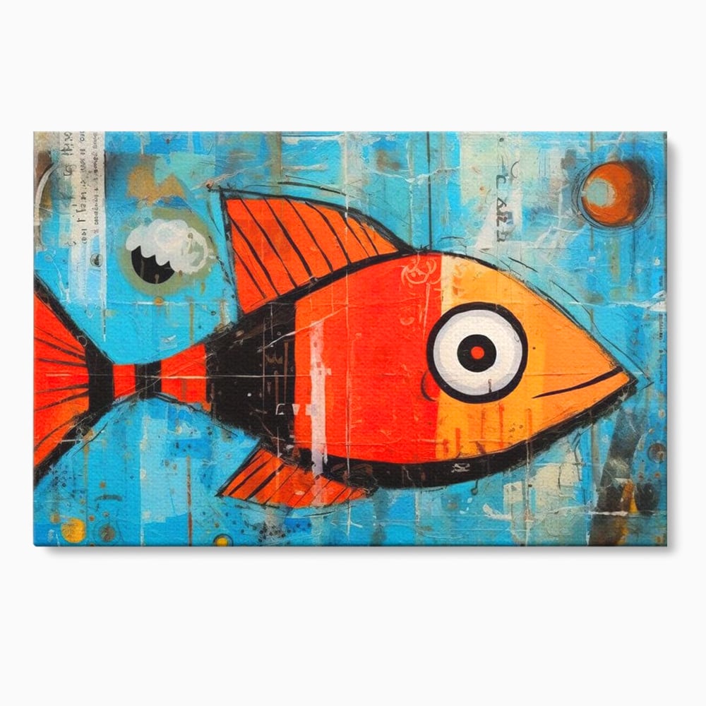 Leinwand Premium Canvas Wandkunst, LuxCanva® M1413, Ozeanauge, Fisch, Ozean, aquatisch, abstrakt, modern, Pop Art, animiert, Linien, Formen, Skalen, Büro, Wohnen, Babyzimmer