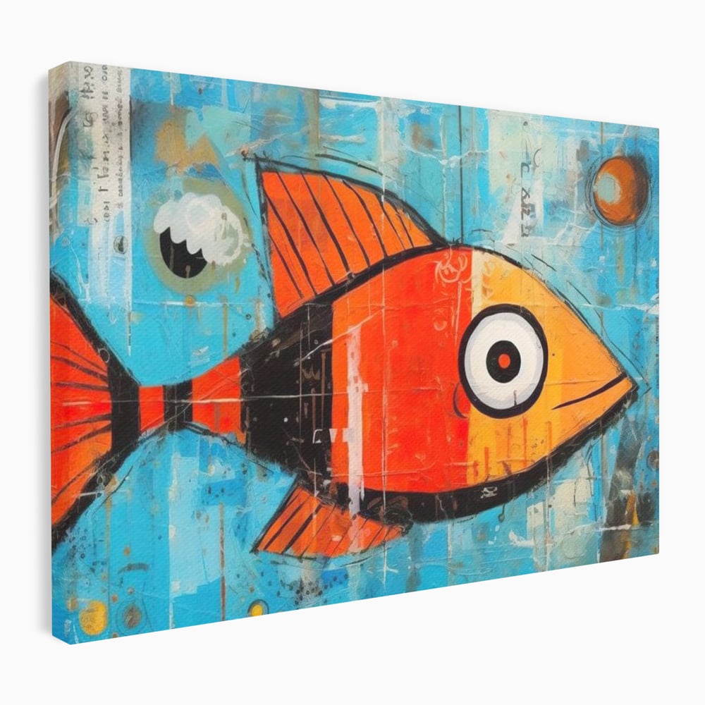 Leinwand Premium Canvas Wandkunst, LuxCanva® M1413, Ozeanauge, Fisch, Ozean, aquatisch, abstrakt, modern, Pop Art, animiert, Linien, Formen, Skalen, Büro, Wohnen, Babyzimmer
