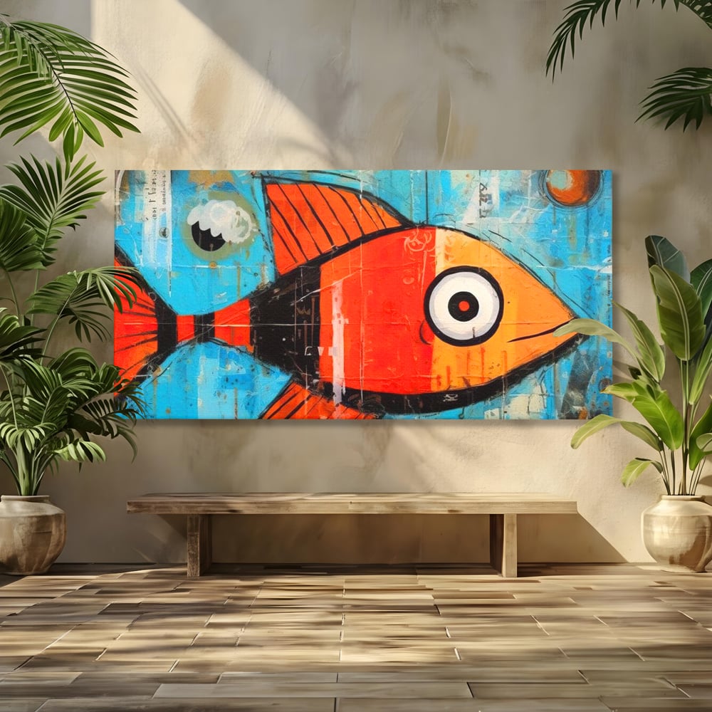 Leinwand Premium Canvas Wandkunst, LuxCanva® M1413, Ozeanauge, Fisch, Ozean, aquatisch, abstrakt, modern, Pop Art, animiert, Linien, Formen, Skalen, Büro, Wohnen, Babyzimmer