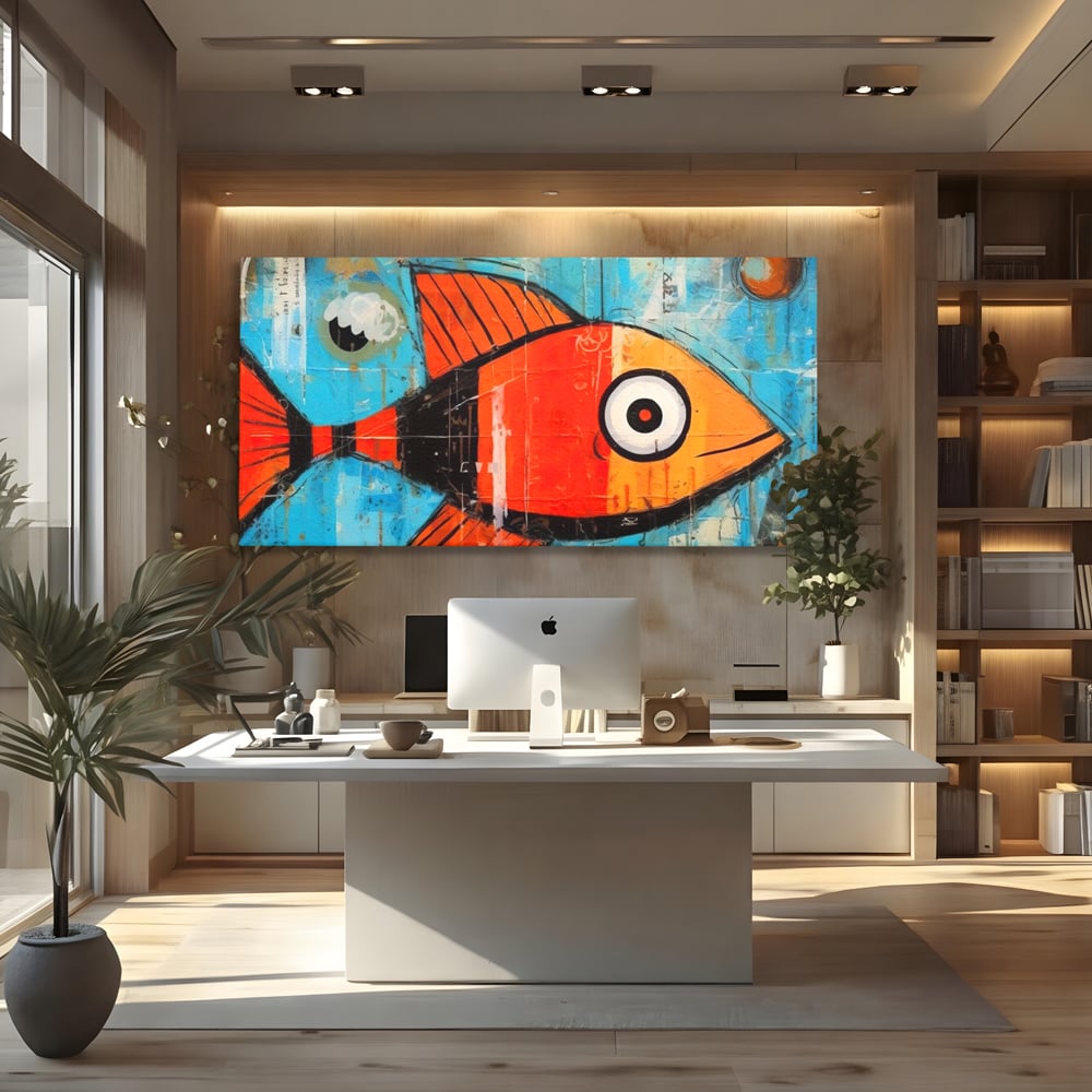 Leinwand Premium Canvas Wandkunst, LuxCanva® M1413, Ozeanauge, Fisch, Ozean, aquatisch, abstrakt, modern, Pop Art, animiert, Linien, Formen, Skalen, Büro, Wohnen, Babyzimmer