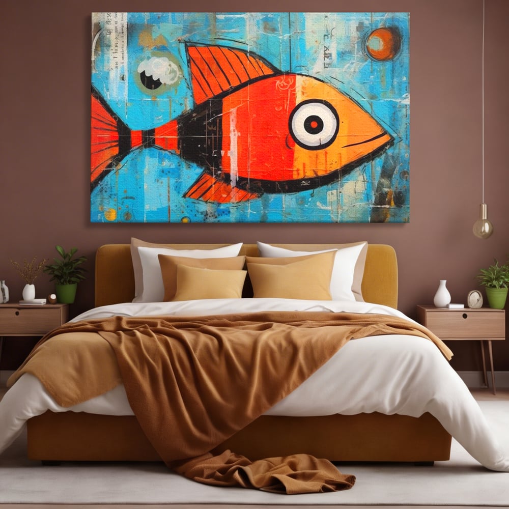 Leinwand Premium Canvas Wandkunst, LuxCanva® M1413, Ozeanauge, Fisch, Ozean, aquatisch, abstrakt, modern, Pop Art, animiert, Linien, Formen, Skalen, Büro, Wohnen, Babyzimmer