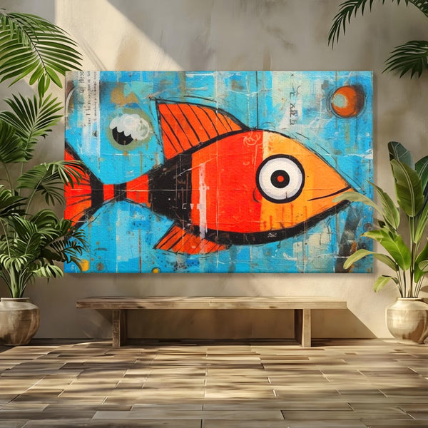 Leinwand Premium Canvas Wandkunst, LuxCanva® M1413, Ozeanauge, Fisch, Ozean, aquatisch, abstrakt, modern, Pop Art, animiert, Linien, Formen, Skalen, Büro, Wohnen, Babyzimmer