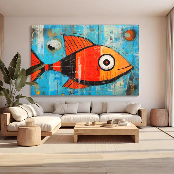 Leinwand Premium Canvas Wandkunst, LuxCanva® M1413, Ozeanauge, Fisch, Ozean, aquatisch, abstrakt, modern, Pop Art, animiert, Linien, Formen, Skalen, Büro, Wohnen, Babyzimmer