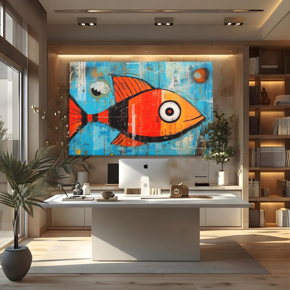 Leinwand Premium Canvas Wandkunst, LuxCanva® M1413, Ozeanauge, Fisch, Ozean, aquatisch, abstrakt, modern, Pop Art, animiert, Linien, Formen, Skalen, Büro, Wohnen, Babyzimmer