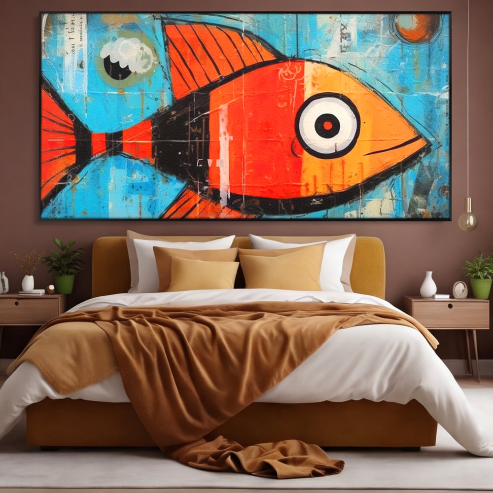 Leinwand Premium Canvas Wandkunst, LuxCanva® M1413, Ozeanauge, Fisch, Ozean, aquatisch, abstrakt, modern, Pop Art, animiert, Linien, Formen, Skalen, Büro, Wohnen, Babyzimmer