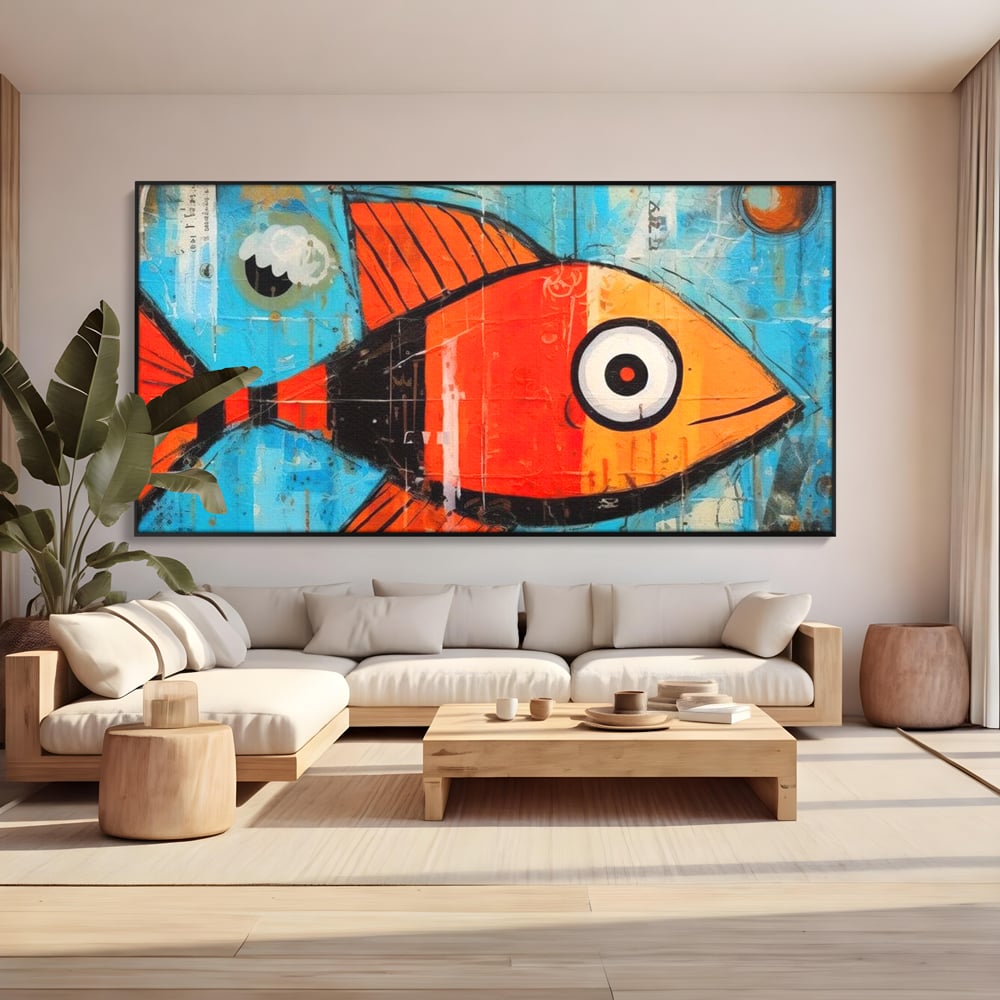 Leinwand Premium Canvas Wandkunst, LuxCanva® M1413, Ozeanauge, Fisch, Ozean, aquatisch, abstrakt, modern, Pop Art, animiert, Linien, Formen, Skalen, Büro, Wohnen, Babyzimmer
