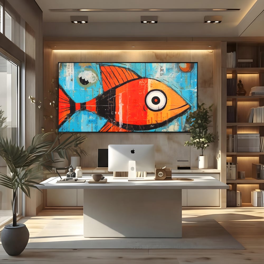 Leinwand Premium Canvas Wandkunst, LuxCanva® M1413, Ozeanauge, Fisch, Ozean, aquatisch, abstrakt, modern, Pop Art, animiert, Linien, Formen, Skalen, Büro, Wohnen, Babyzimmer