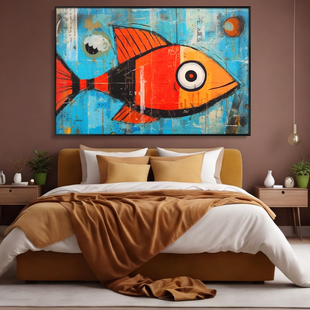 Leinwand Premium Canvas Wandkunst, LuxCanva® M1413, Ozeanauge, Fisch, Ozean, aquatisch, abstrakt, modern, Pop Art, animiert, Linien, Formen, Skalen, Büro, Wohnen, Babyzimmer