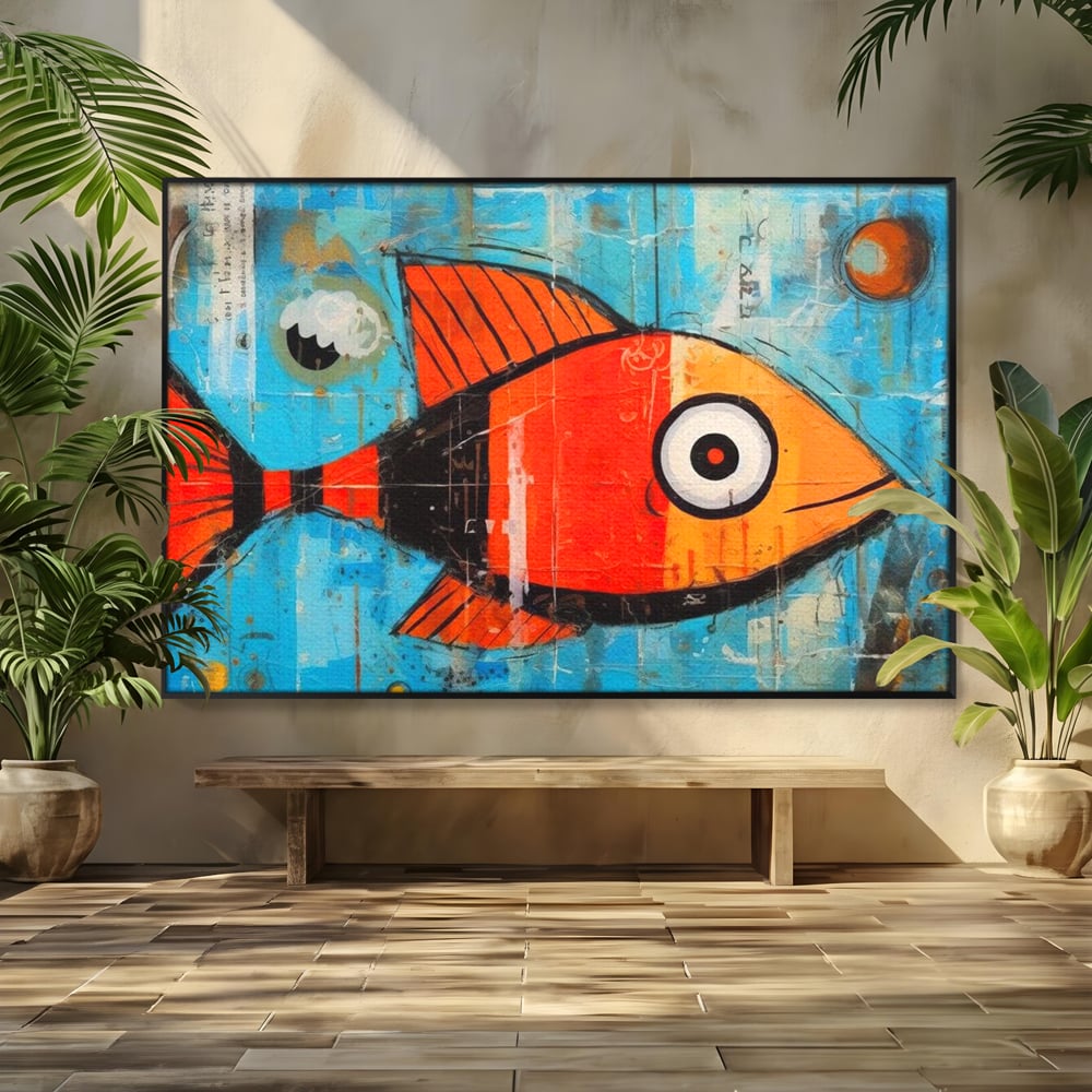 Leinwand Premium Canvas Wandkunst, LuxCanva® M1413, Ozeanauge, Fisch, Ozean, aquatisch, abstrakt, modern, Pop Art, animiert, Linien, Formen, Skalen, Büro, Wohnen, Babyzimmer