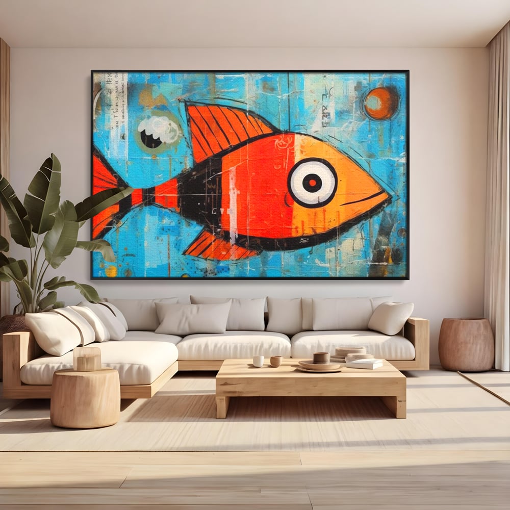 Leinwand Premium Canvas Wandkunst, LuxCanva® M1413, Ozeanauge, Fisch, Ozean, aquatisch, abstrakt, modern, Pop Art, animiert, Linien, Formen, Skalen, Büro, Wohnen, Babyzimmer