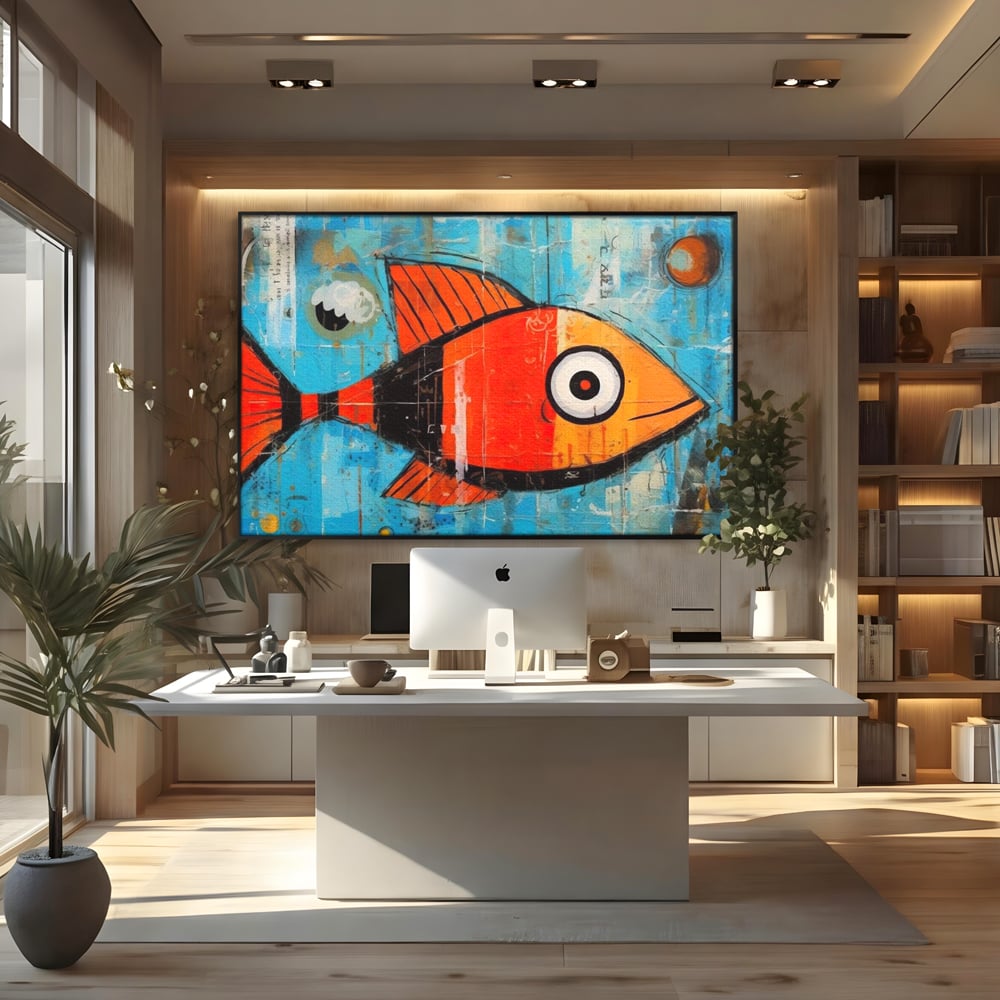 Leinwand Premium Canvas Wandkunst, LuxCanva® M1413, Ozeanauge, Fisch, Ozean, aquatisch, abstrakt, modern, Pop Art, animiert, Linien, Formen, Skalen, Büro, Wohnen, Babyzimmer