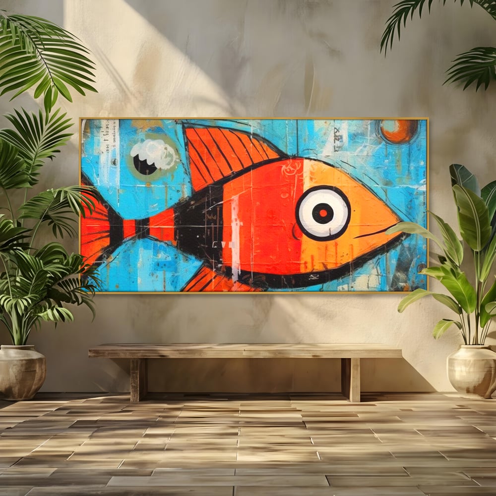 Leinwand Premium Canvas Wandkunst, LuxCanva® M1413, Ozeanauge, Fisch, Ozean, aquatisch, abstrakt, modern, Pop Art, animiert, Linien, Formen, Skalen, Büro, Wohnen, Babyzimmer