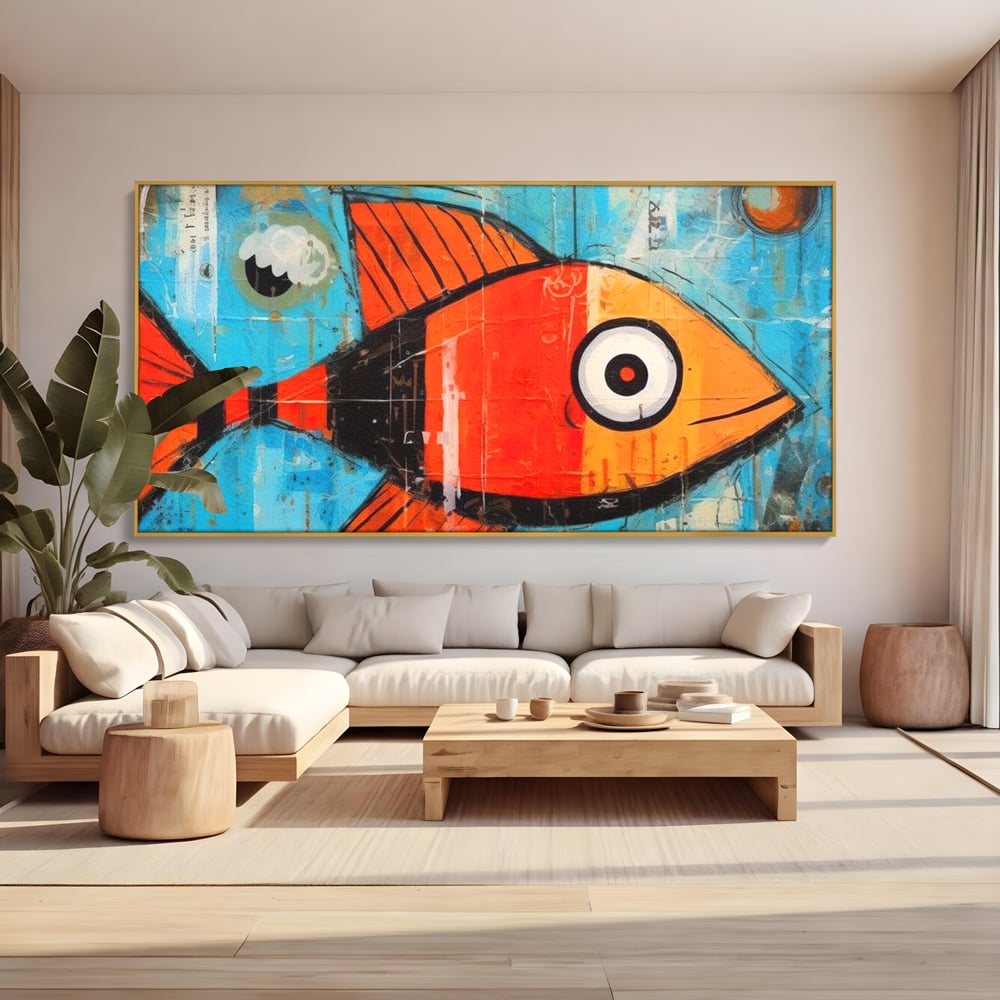 Leinwand Premium Canvas Wandkunst, LuxCanva® M1413, Ozeanauge, Fisch, Ozean, aquatisch, abstrakt, modern, Pop Art, animiert, Linien, Formen, Skalen, Büro, Wohnen, Babyzimmer