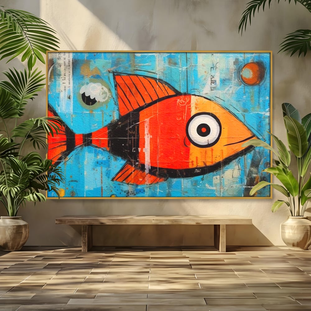 Leinwand Premium Canvas Wandkunst, LuxCanva® M1413, Ozeanauge, Fisch, Ozean, aquatisch, abstrakt, modern, Pop Art, animiert, Linien, Formen, Skalen, Büro, Wohnen, Babyzimmer
