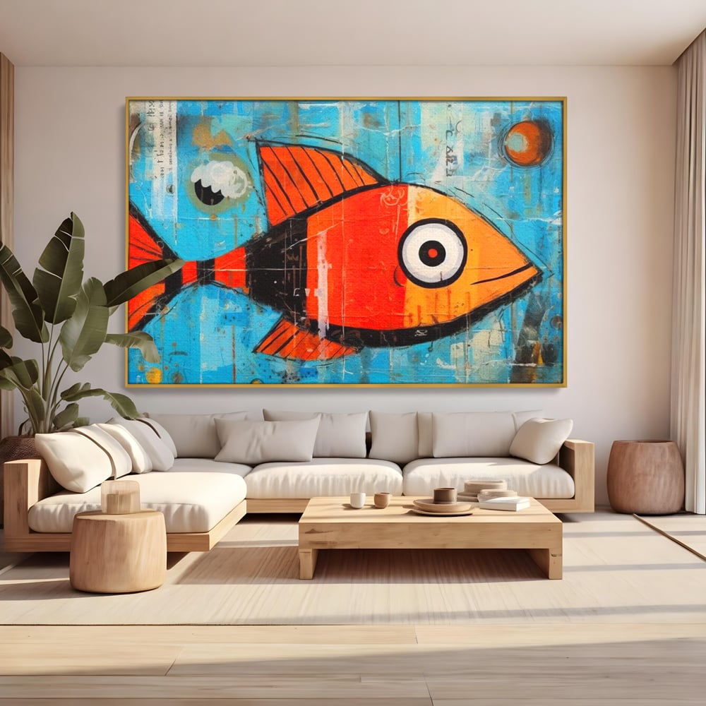 Leinwand Premium Canvas Wandkunst, LuxCanva® M1413, Ozeanauge, Fisch, Ozean, aquatisch, abstrakt, modern, Pop Art, animiert, Linien, Formen, Skalen, Büro, Wohnen, Babyzimmer