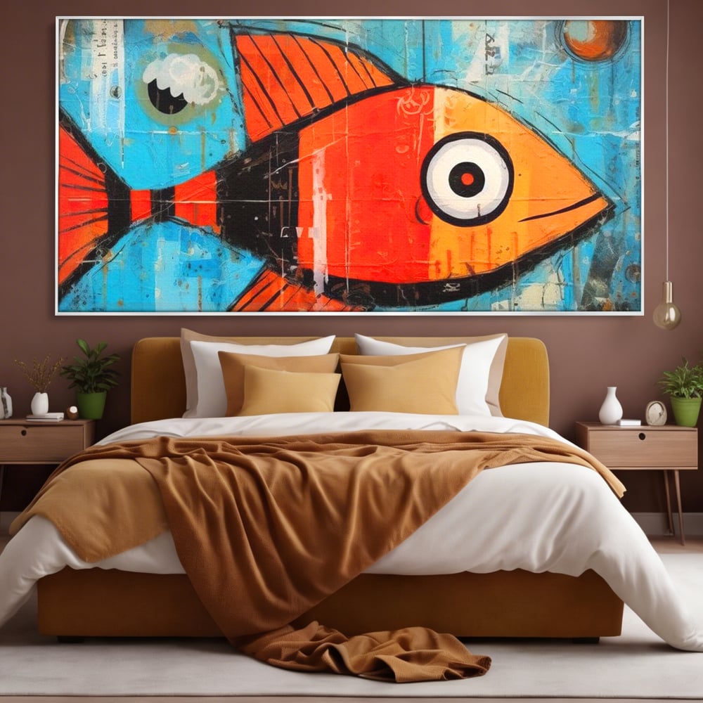 Leinwand Premium Canvas Wandkunst, LuxCanva® M1413, Ozeanauge, Fisch, Ozean, aquatisch, abstrakt, modern, Pop Art, animiert, Linien, Formen, Skalen, Büro, Wohnen, Babyzimmer