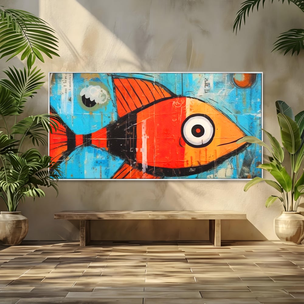 Leinwand Premium Canvas Wandkunst, LuxCanva® M1413, Ozeanauge, Fisch, Ozean, aquatisch, abstrakt, modern, Pop Art, animiert, Linien, Formen, Skalen, Büro, Wohnen, Babyzimmer