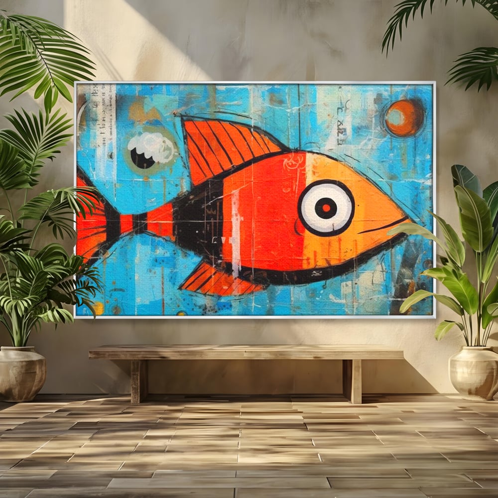 Leinwand Premium Canvas Wandkunst, LuxCanva® M1413, Ozeanauge, Fisch, Ozean, aquatisch, abstrakt, modern, Pop Art, animiert, Linien, Formen, Skalen, Büro, Wohnen, Babyzimmer