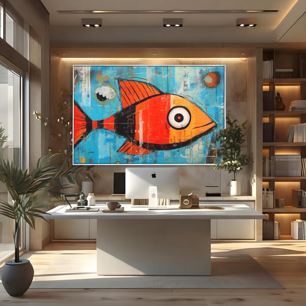 Leinwand Premium Canvas Wandkunst, LuxCanva® M1413, Ozeanauge, Fisch, Ozean, aquatisch, abstrakt, modern, Pop Art, animiert, Linien, Formen, Skalen, Büro, Wohnen, Babyzimmer
