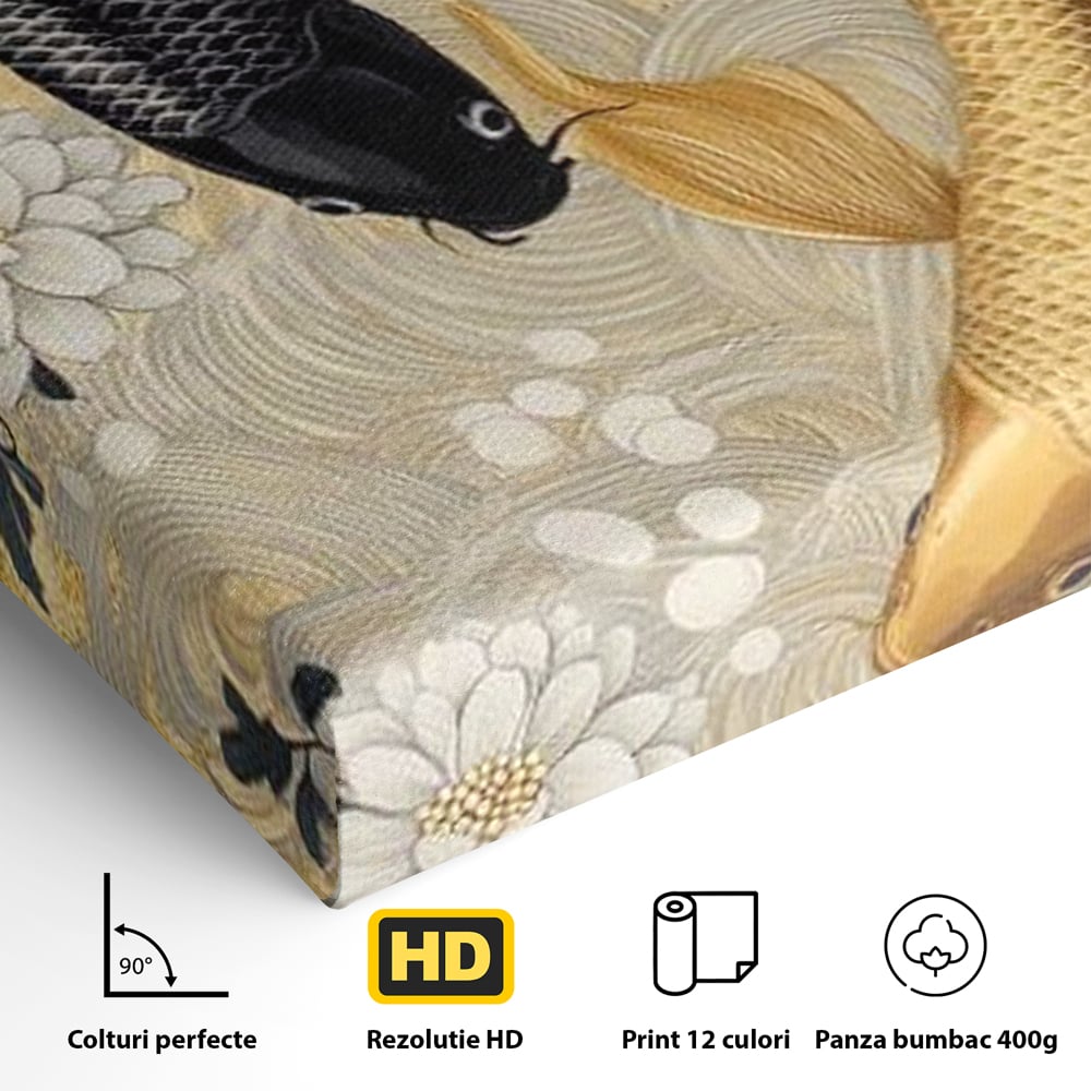 Leinwandbilder Premium, LuxCanva® M1414, Gold und Geheimnis in den Tiefen, Harmonie, Blumen, Schwarz, Gold, Wohlstand, Fische, Koi, Fische, Meditation, Meditation, Zen, Orientalisch, Büro, Wohnen, Kinderzimmer