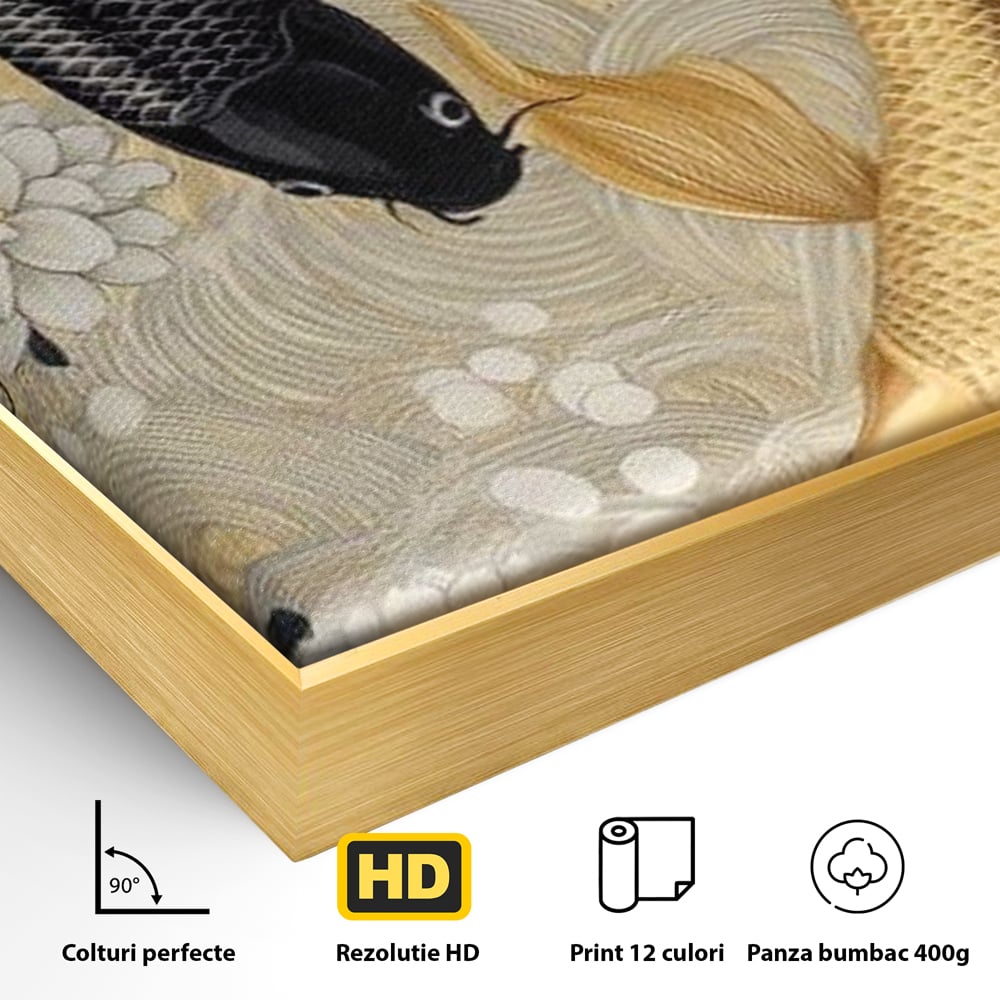 Leinwandbilder Premium, LuxCanva® M1414, Gold und Geheimnis in den Tiefen, Harmonie, Blumen, Schwarz, Gold, Wohlstand, Fische, Koi, Fische, Meditation, Meditation, Zen, Orientalisch, Büro, Wohnen, Kinderzimmer