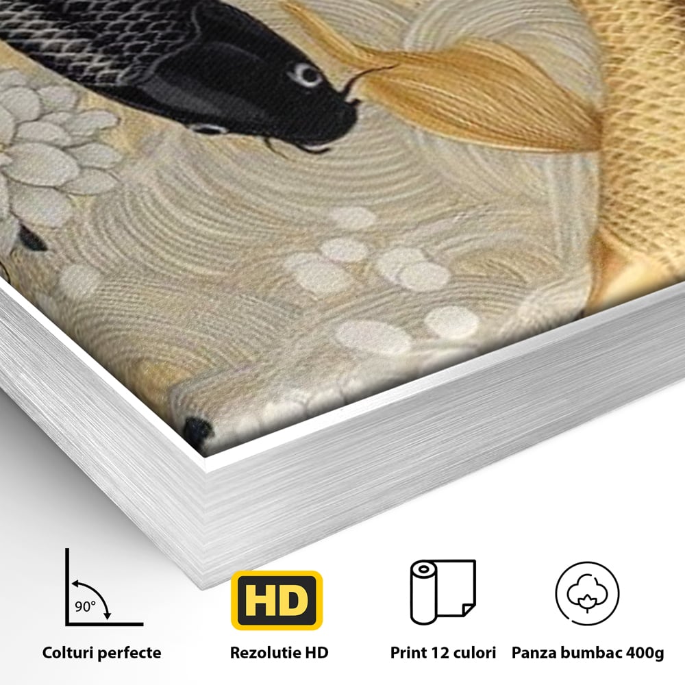 Leinwandbilder Premium, LuxCanva® M1414, Gold und Geheimnis in den Tiefen, Harmonie, Blumen, Schwarz, Gold, Wohlstand, Fische, Koi, Fische, Meditation, Meditation, Zen, Orientalisch, Büro, Wohnen, Kinderzimmer