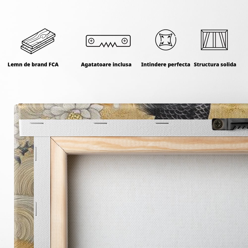Leinwandbilder Premium, LuxCanva® M1414, Gold und Geheimnis in den Tiefen, Harmonie, Blumen, Schwarz, Gold, Wohlstand, Fische, Koi, Fische, Meditation, Meditation, Zen, Orientalisch, Büro, Wohnen, Kinderzimmer