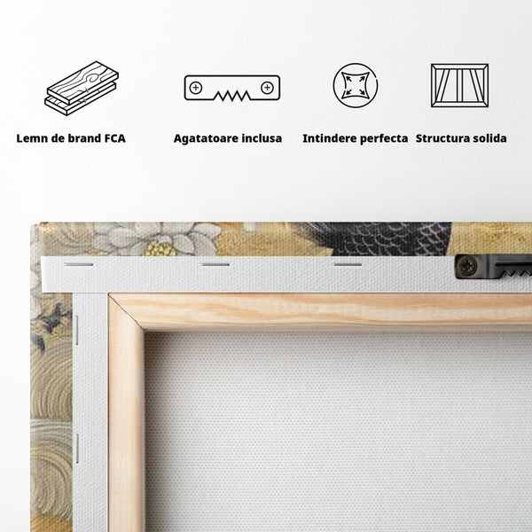 Leinwandbilder Premium, LuxCanva® M1414, Gold und Geheimnis in den Tiefen, Harmonie, Blumen, Schwarz, Gold, Wohlstand, Fische, Koi, Fische, Meditation, Meditation, Zen, Orientalisch, Büro, Wohnen, Kinderzimmer
